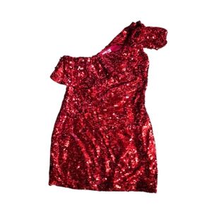 Red Sequin One-Shoulder Dress